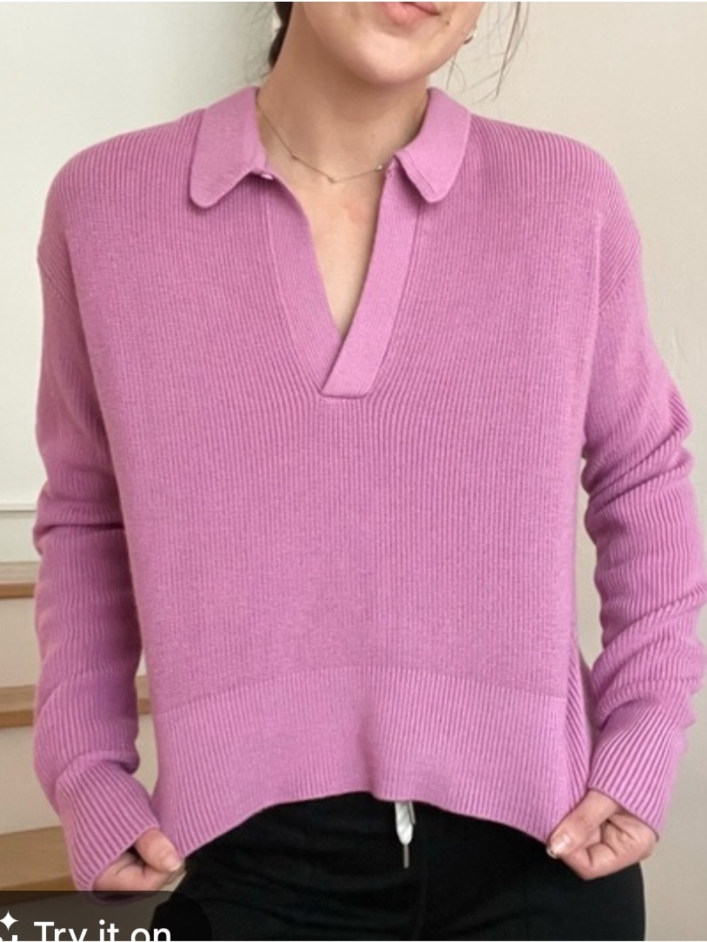Lululemon Dahlia Mauve Merino Wool Open-Collared Sweater Size L